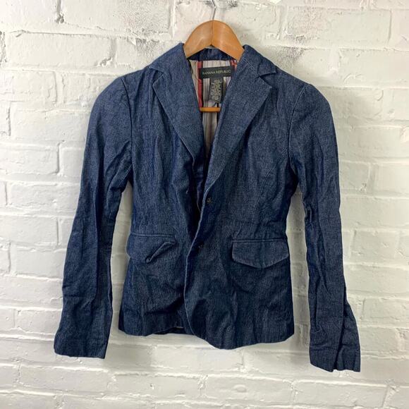 Banana Republic Women's Front Button Chambray Blazer Jacket Blue Size 0 - Picture 1 of 4